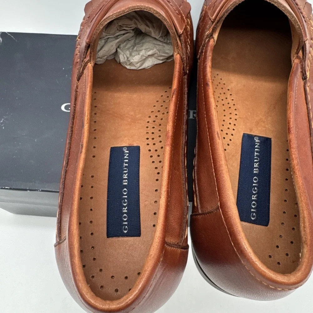 Giorgio Brutini Men's Woven Tassel Loafers Brown Leather Shoes 10M